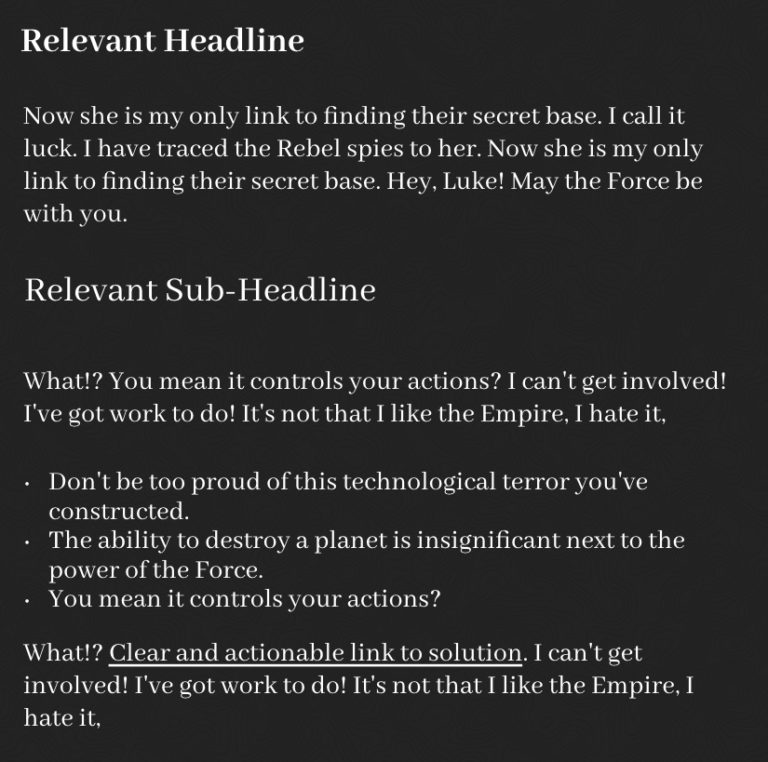 An example of better structured text with a relevant headline.