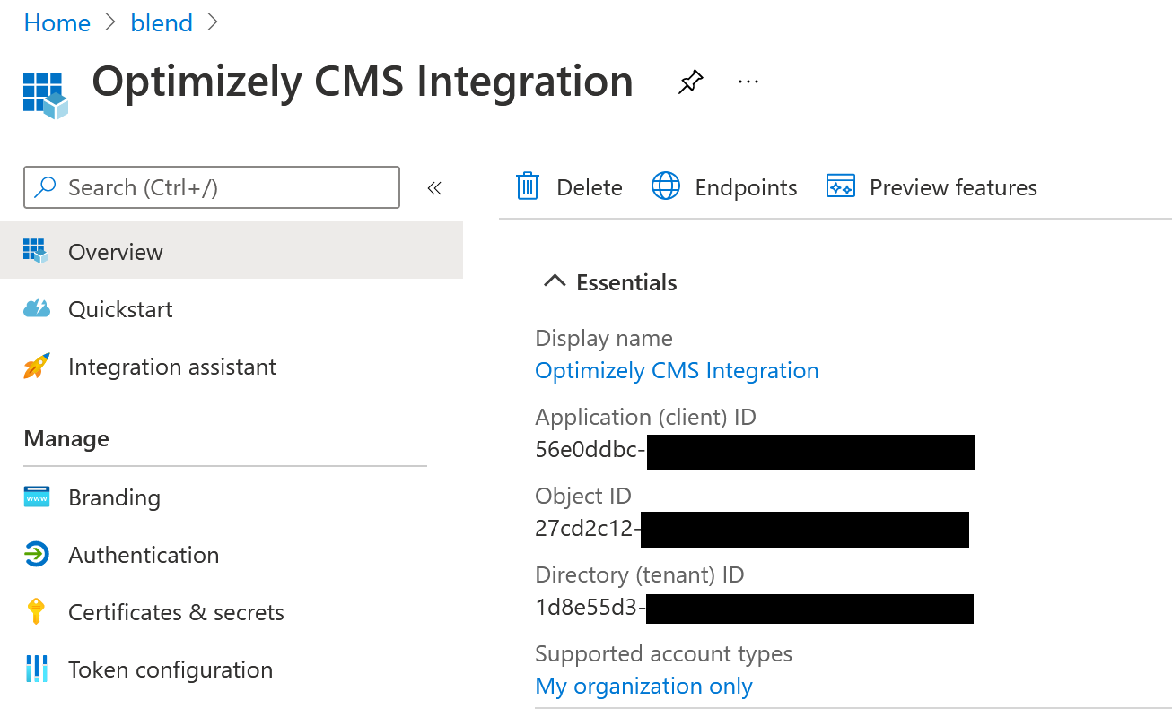 Screenshot of the Overview tab in Azure.