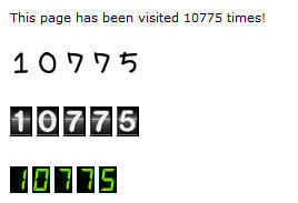 A graphic showing four different versions of a 90s style "page counter," all saying the page has been visited 10,755 times.