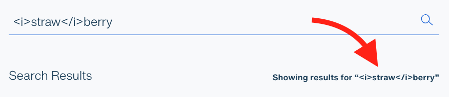 A screenshot of a search result with code glyphs in the query, reading "left chevron s t r a w rigth chevron b e r r y."