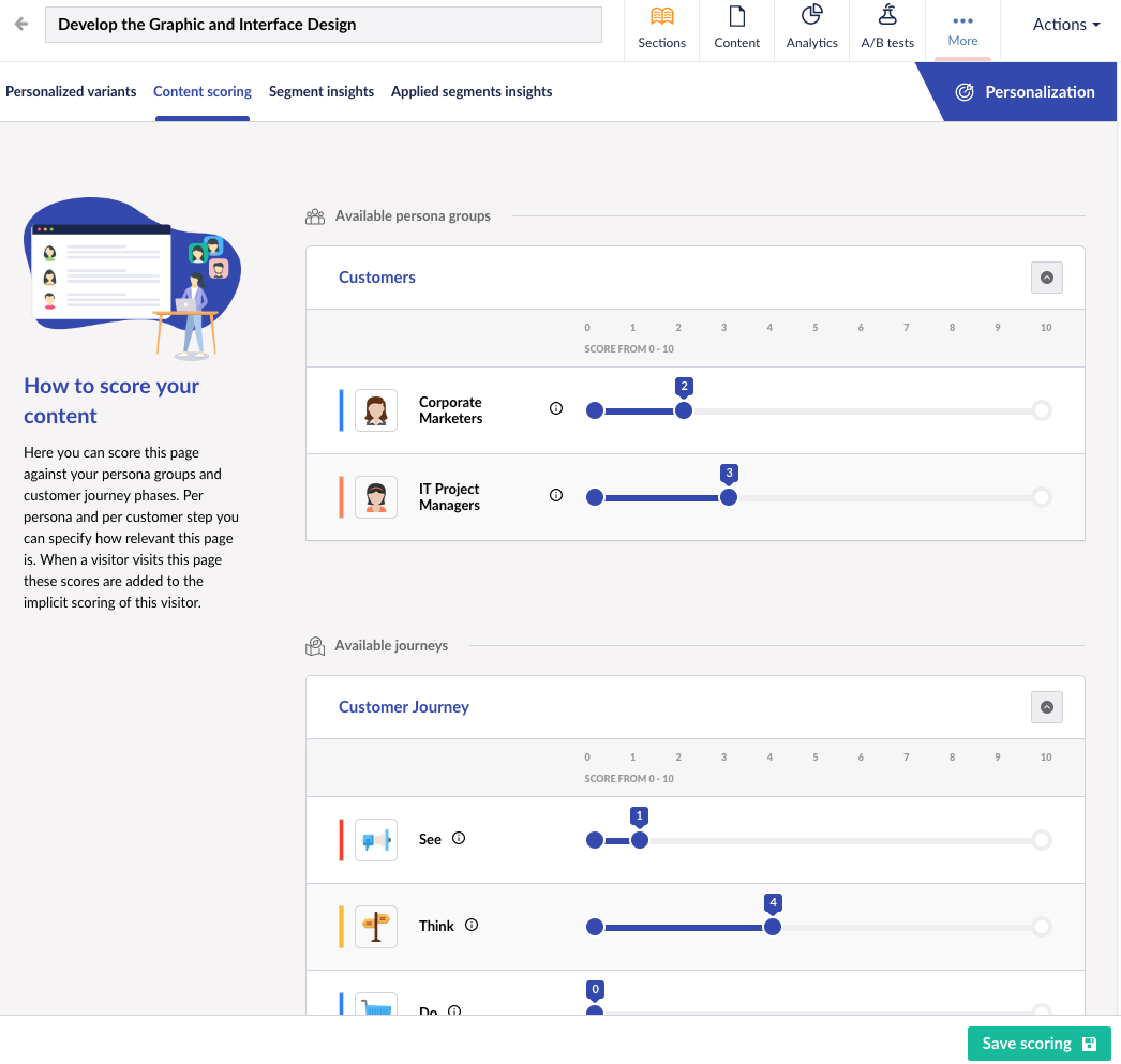 A screenshot of the uMarketingSuite content scoring page.