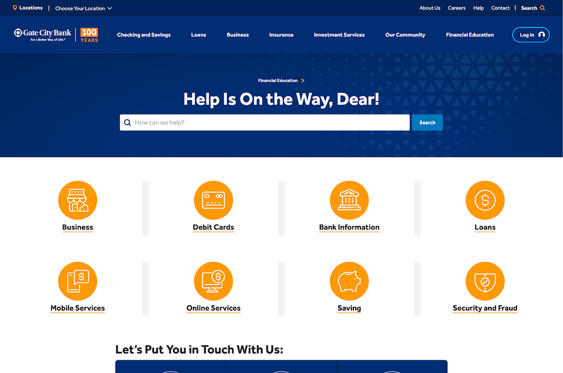 Screenshot of the Gate City Bank help page at desktop width.