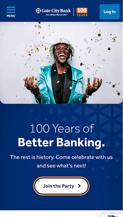 Screenshot of the Gate City Bank home page at mobile width.