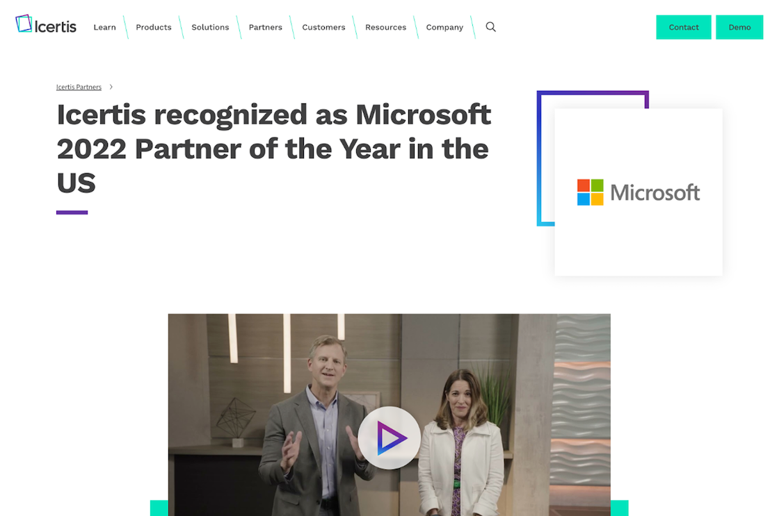 Screenshot of an Icertis article at desktop width.