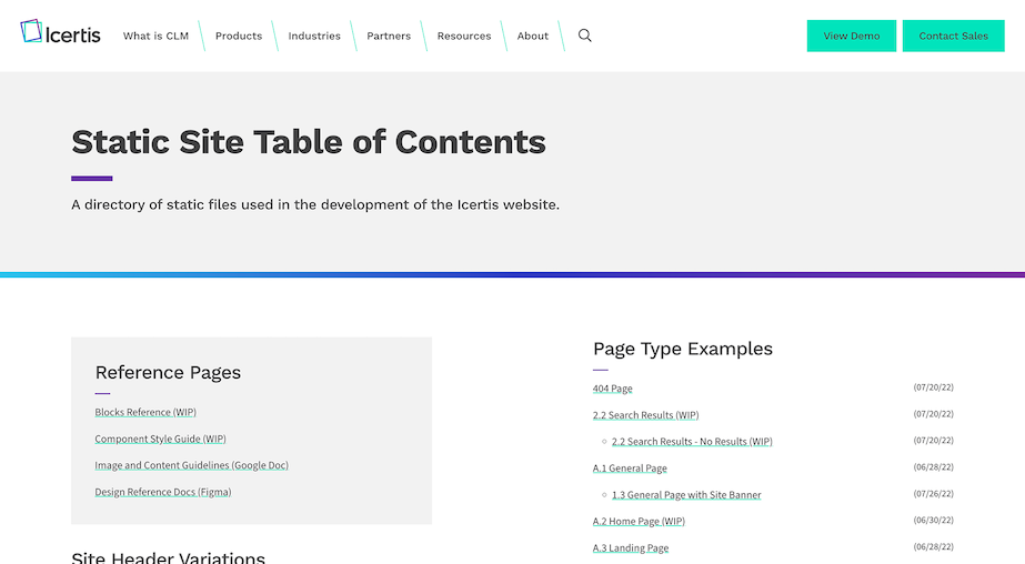 Screenshot of an Icertis design system site.