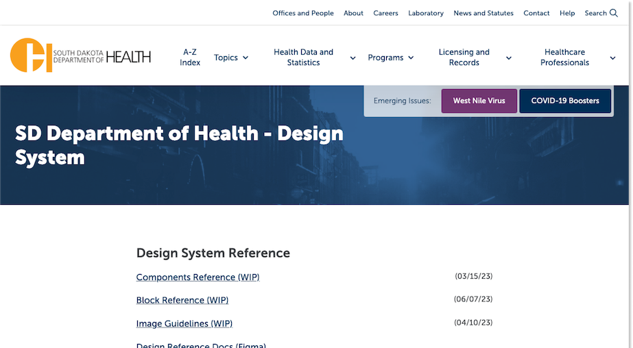 Screenshot of the South Dakota Department of Health design system site.