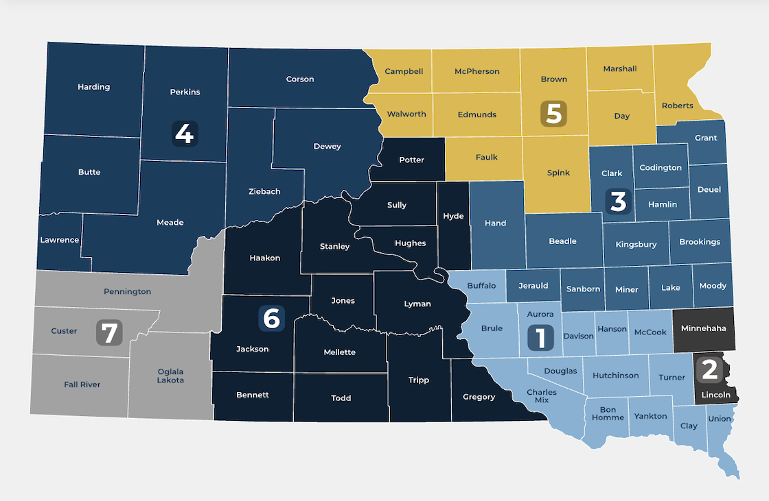 Screenshot of the South Dakota Unified Judicial System court finder map with standard coloring. 