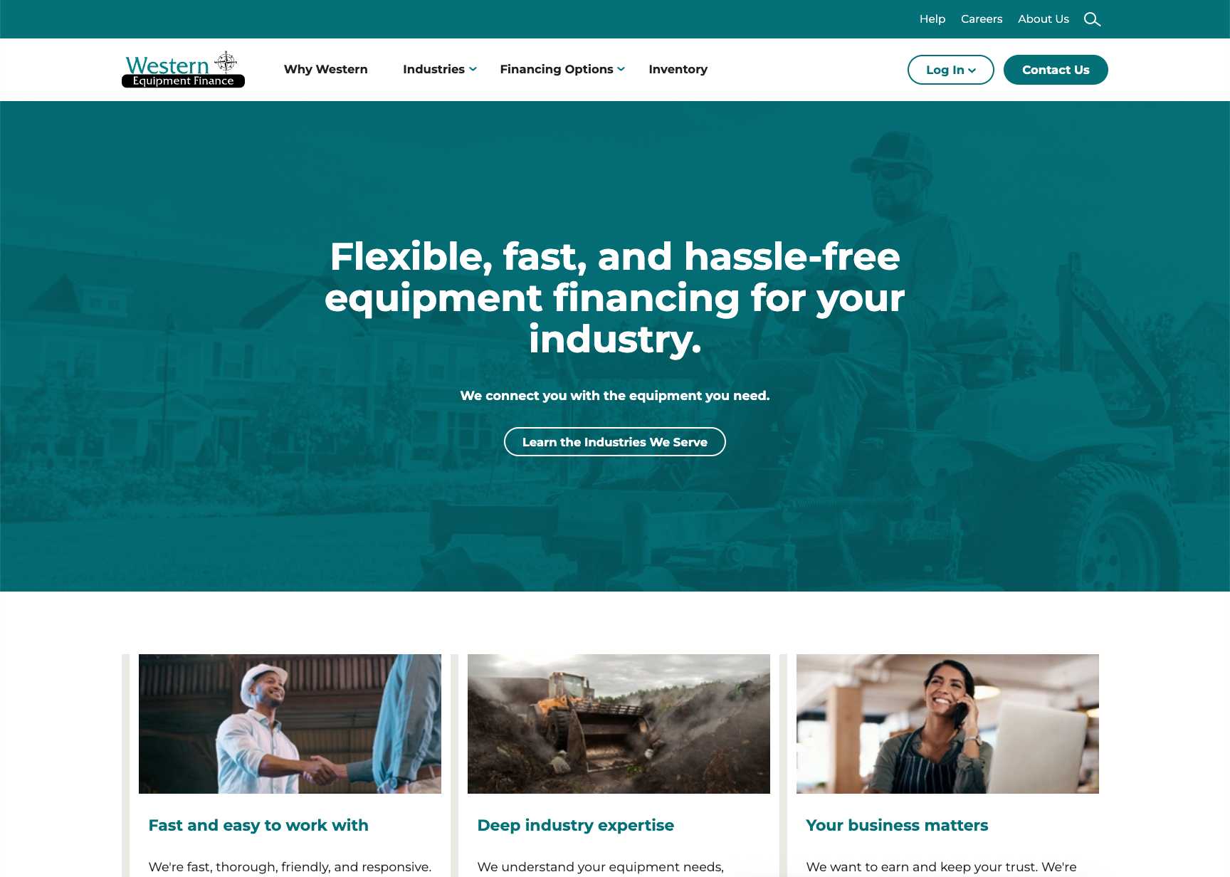 Screenshot of the Western Equipment Finance home page at desktop width.