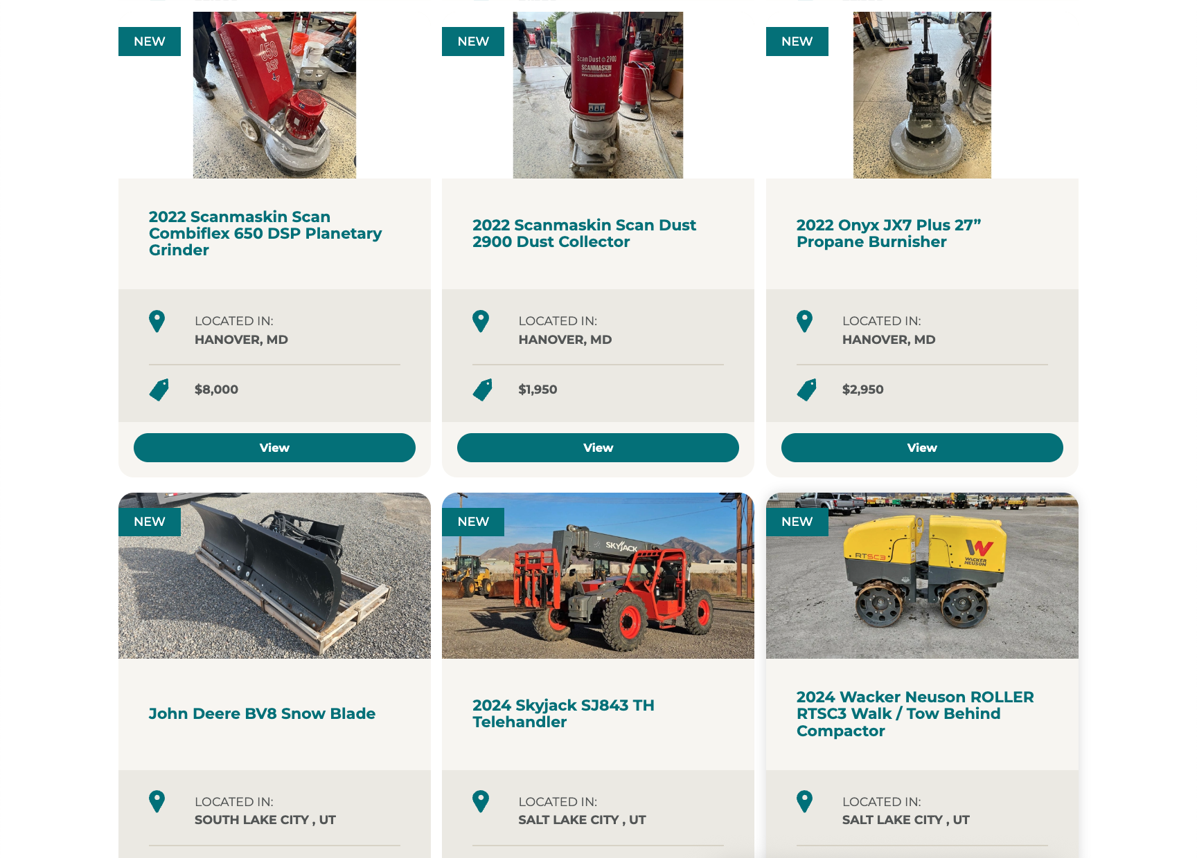 Screenshot of the Western Equipment Finance inventory listing page at desktop width.